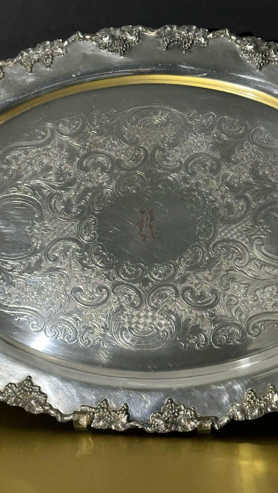 Crescent Silver on Copper 26" Grape Vine Ornate Platter Tray