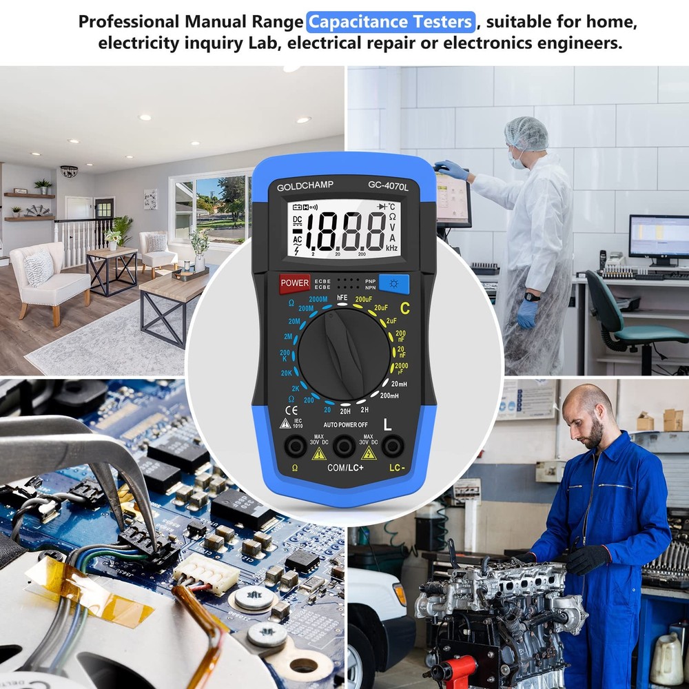 Capacitor Tester 2000pF~200uF, Capacitance Meter, LCR Meter, 200~2000M0 0hm M...