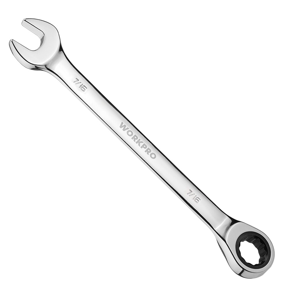 WORKPRO 7/16" Ratcheting Combination Wrench SAE 15-Degree Offset CR-V