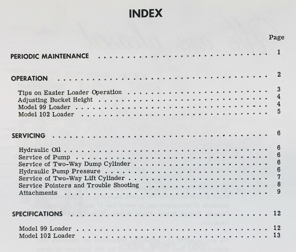 Massey Ferguson Mf 99 102 Utility Loader Operators Owners Manual Maintenance