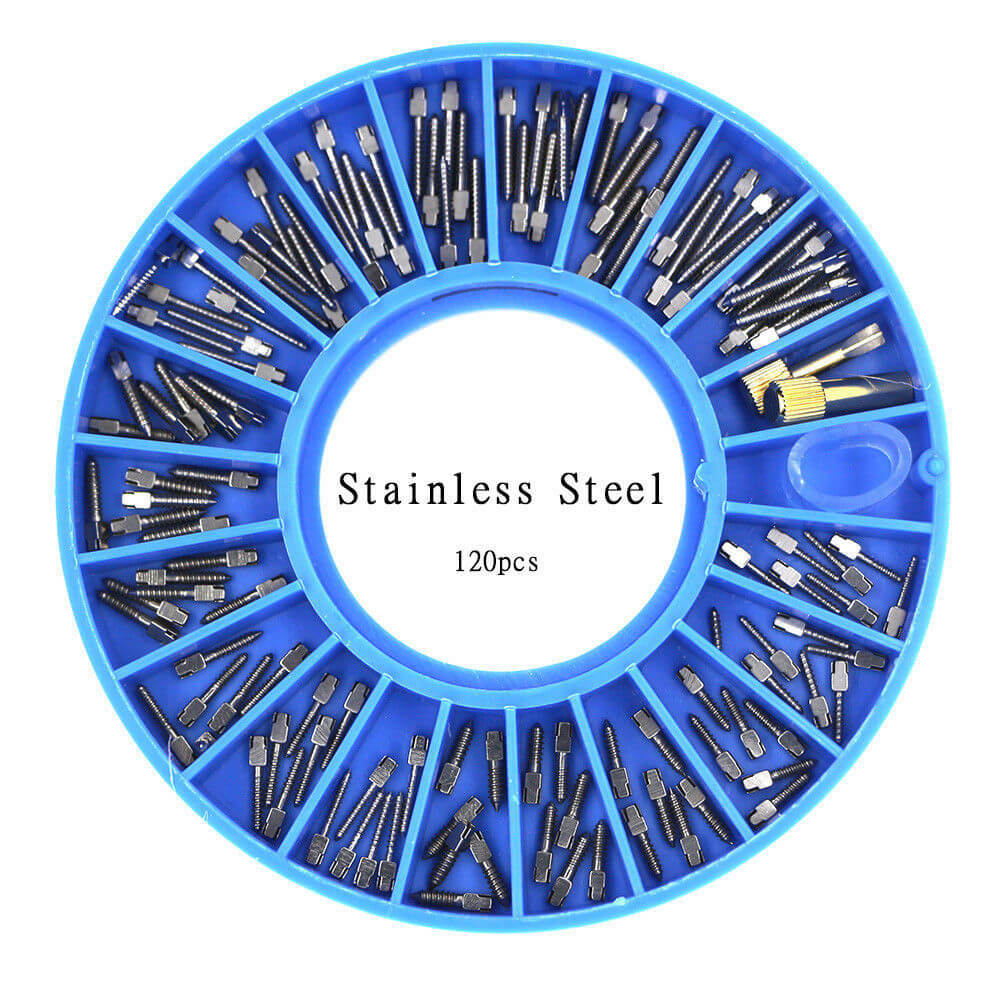 120 Pcs Dental Conical Screw Posts Kit, Assorted Stainless Steel Parallel Posts