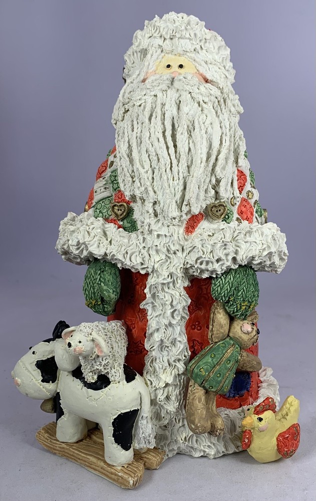 Patchwork Santa Figure With Animals 7”