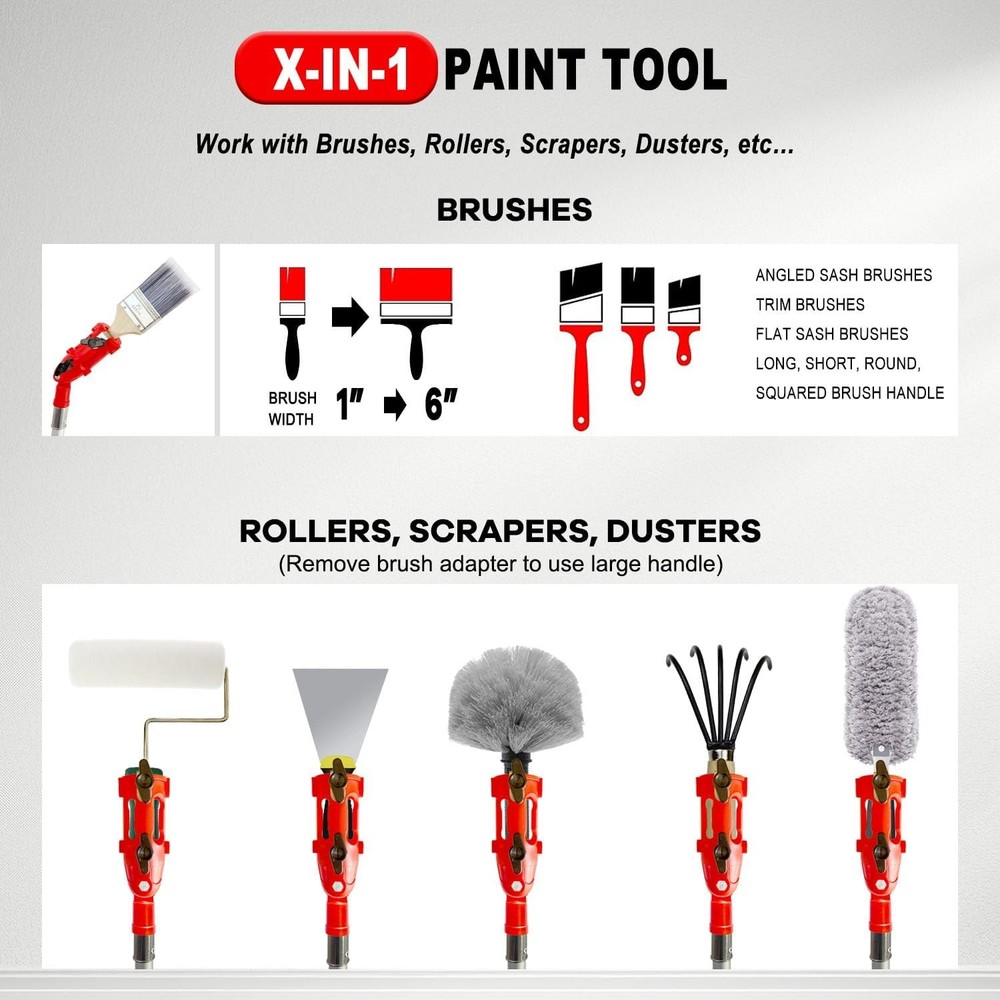 Multi Angle Paint Brush Extender Long Handle Extension Pole For Painting Tools