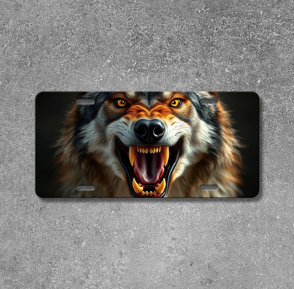 Snarling Wolf License Plate Snarling Design Personalized Front Bumper Plate Uniq