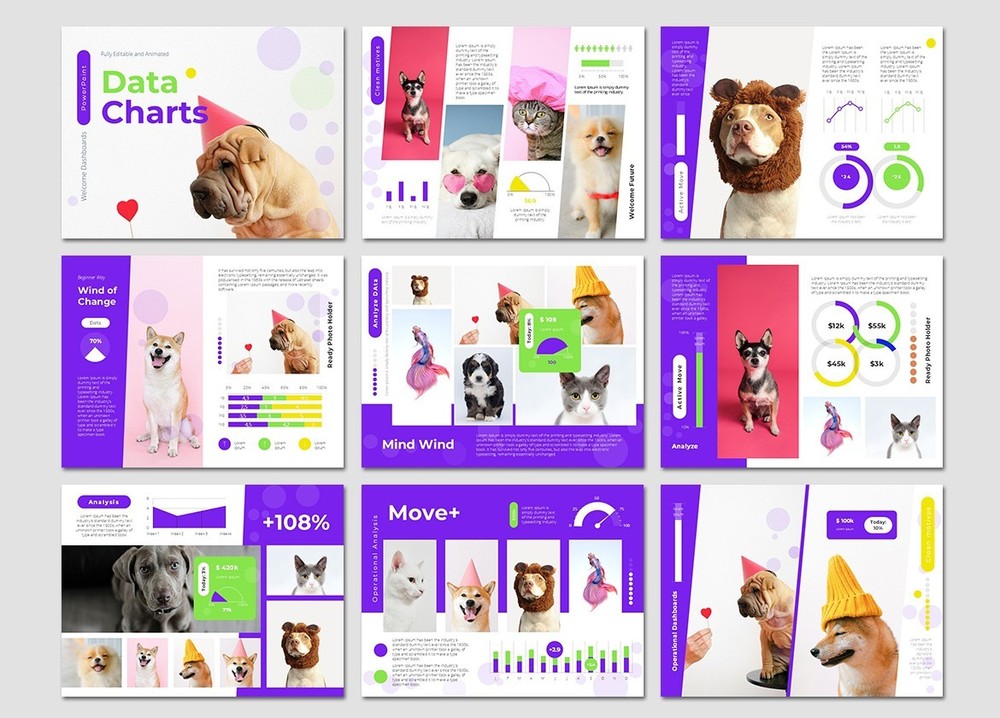 Analyze Data Charts PowerPoint Presentation Template 4:3