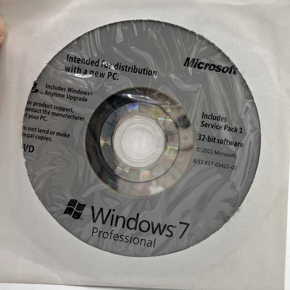 Microsoft Windows 7 Professional w/SP1 32 Bit DVD 2011 Refurbished PC *With KEY*