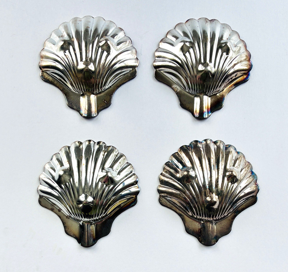 Lot of 4 Vintage Silver Plate Stackable Spoon Rest Dish Shell Seashell Footed