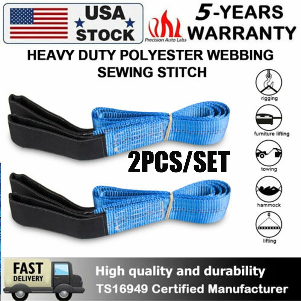 6' x 2" Blue Nylon Web Sling Lift Tow Strap Heavy Duty Polyester Web Loop Ends