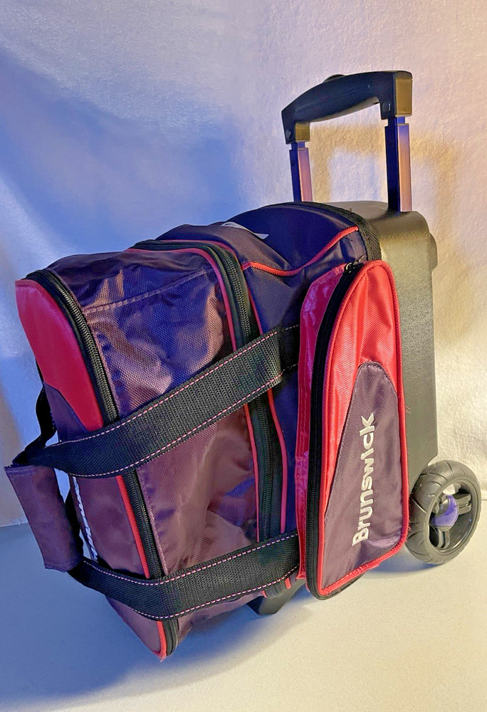 Brunswick Pink Black Rolling Bowling Ball Bag Single Telescoping Handle