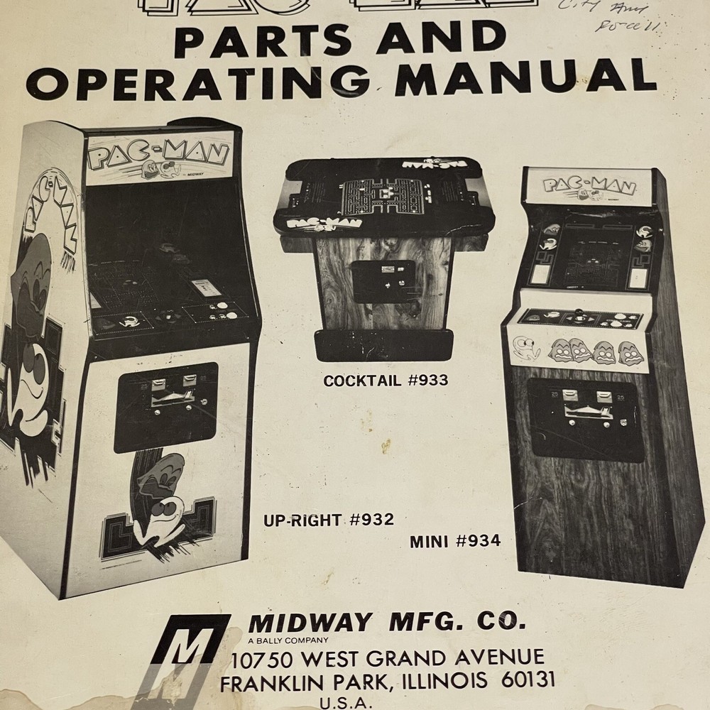 Midway Pac-Man Original Parts and Operating Manual