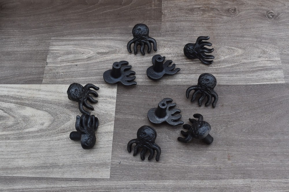 Cast Iron door knobs Octopus Shape cabinet drawer handles pull rustic 10pcs