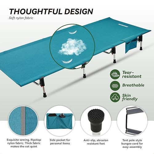 Lightweight Folding Tent Camping Cot Bed with Lever Lock, Easy Setup Blue