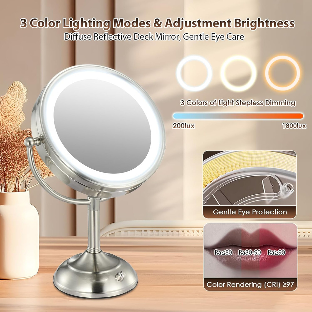 Professional 8.5" Large Lighted Makeup Mirror with Brighter Lights, 1X/10X True