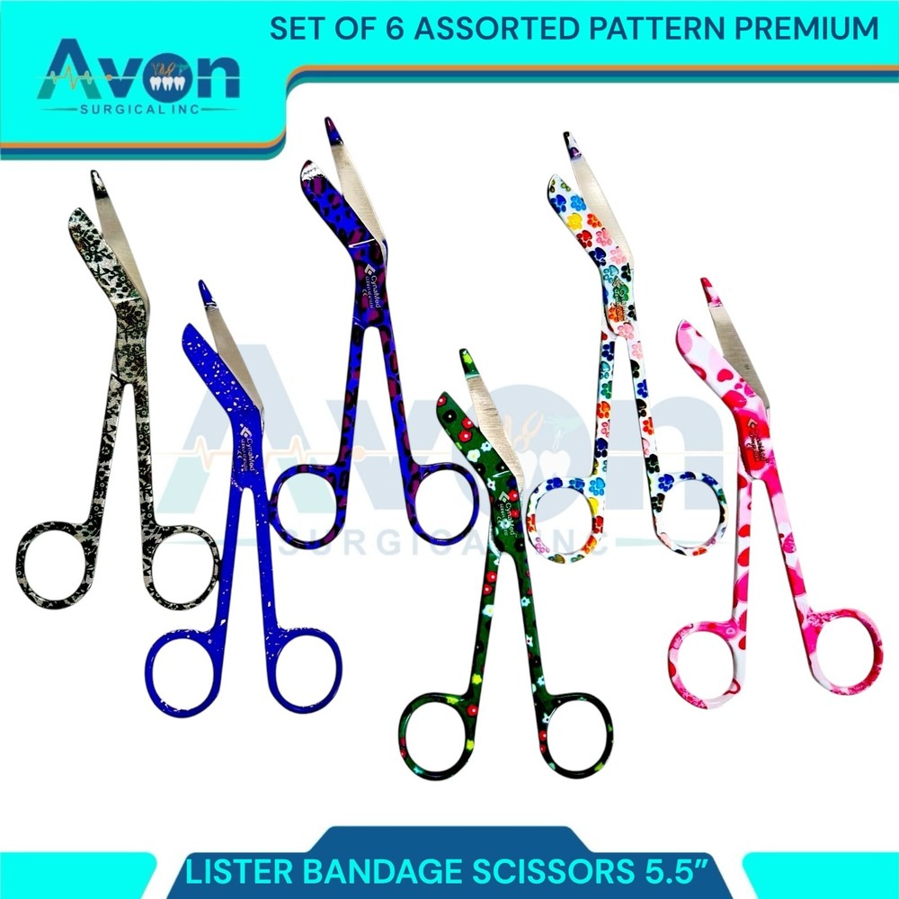 5.5in Multi-Color Pattern Nurse Bandage Shears, Assorted 6pcs Set - Premium