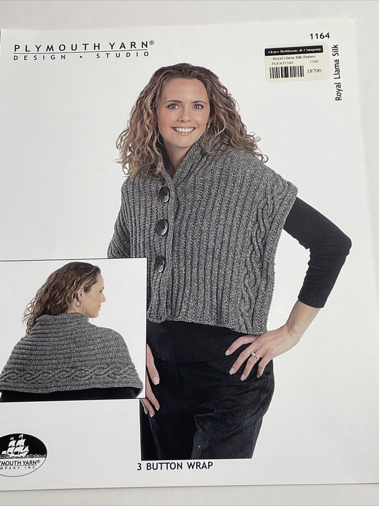 Plymouth yard Design 3 Button Wrap Knitting Pattern 1164