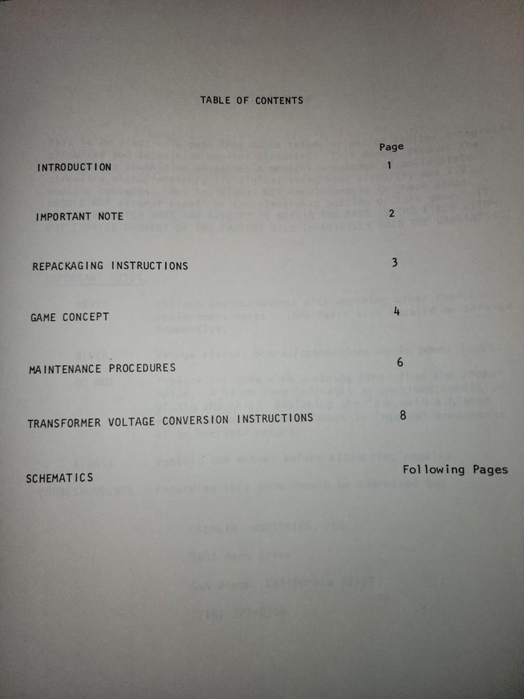 Head On Arcade Manual Gremlin