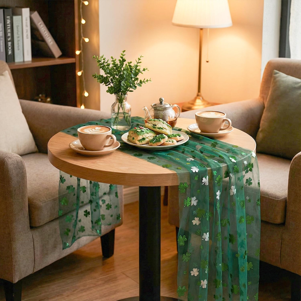 St.Patrick'S Day Decorations Shamrocks Table Runner Kitchen Gift 28"x120"