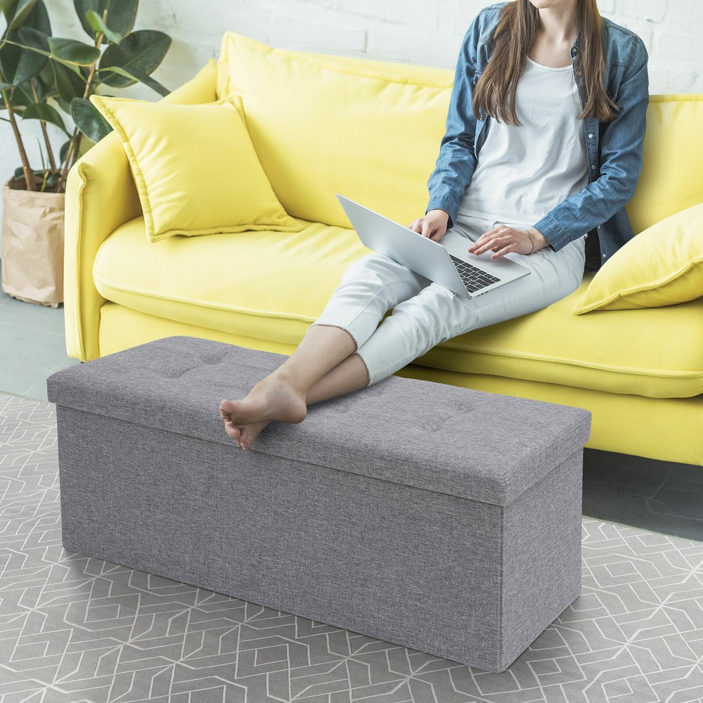43" Folding Storage Ottoman Bench Footrest Storage Stools Home Decor, Dark Grey