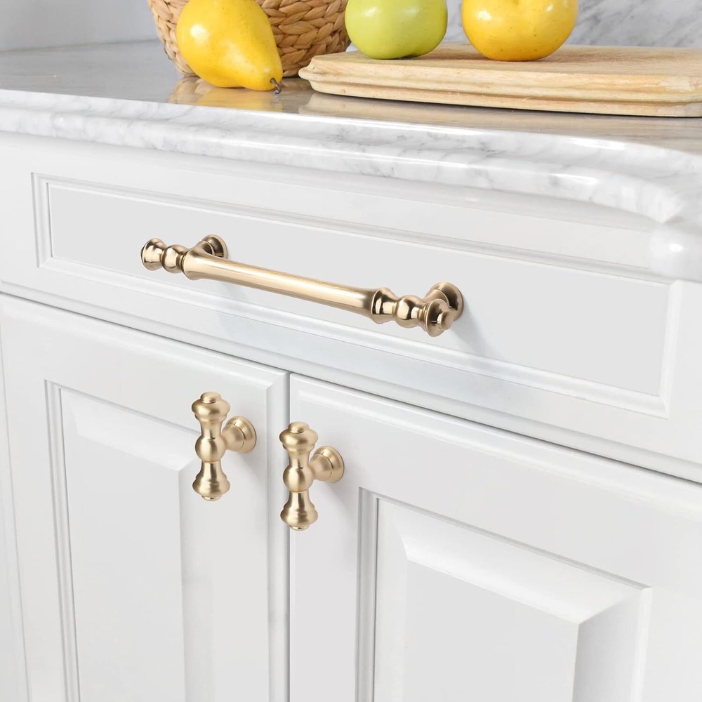 10 Pack 5 in (128 mm) Brushed Brass Cabinet Pulls, Gold Cabinet Pulls