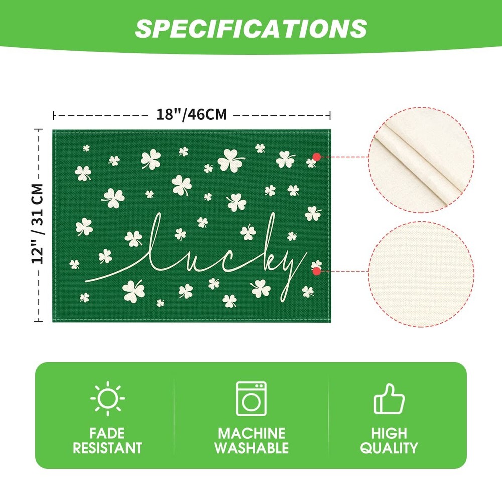 Artoid Mode Green Lucky Shamrock St. 12" x 18", Rectangular 4 Pcs,