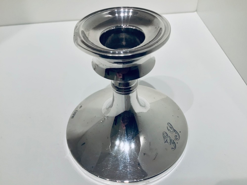Nice Pair Solid Silver Art Deco Period Desk Candlesticks, 1925