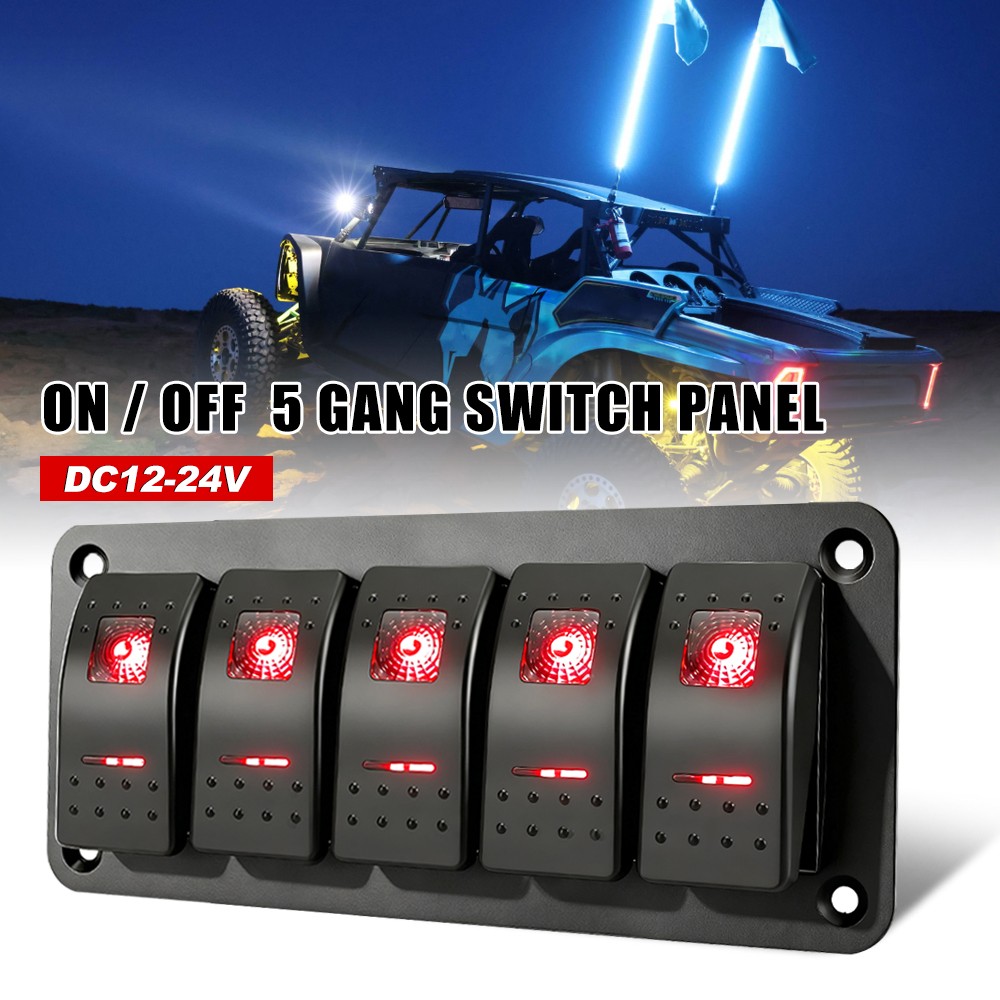 5 Gang LED Light Universal Toggle Rocker Switch Panel For Can am Polaris UTV ATV