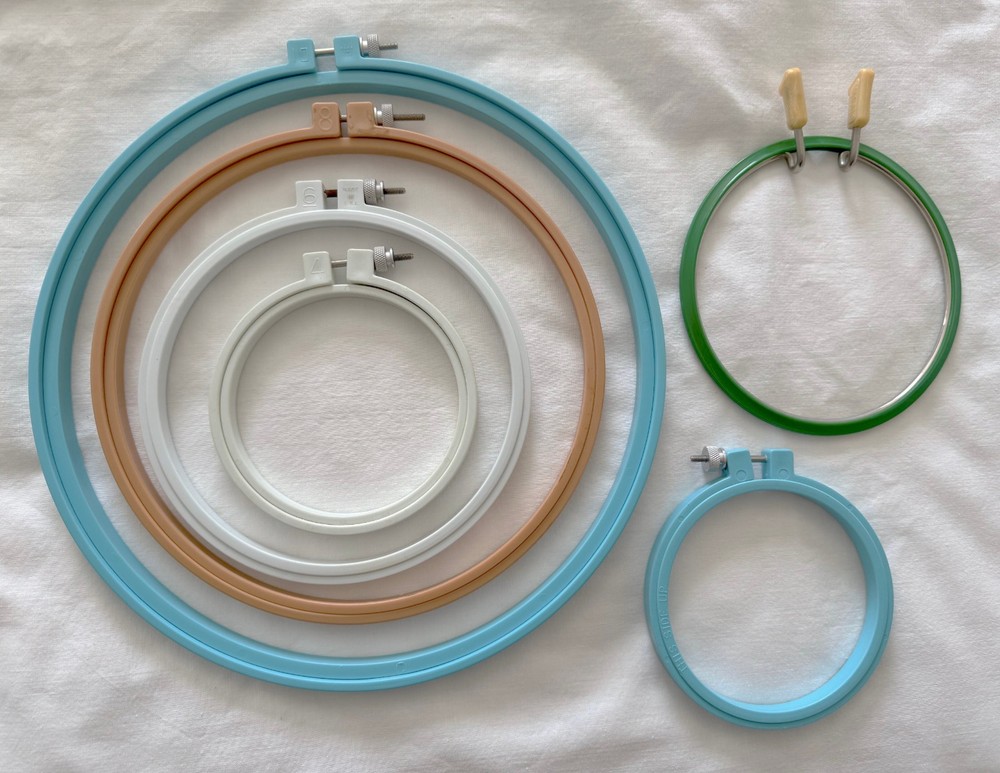 6 - Plastic Embroidery X-Stitch Hoops - 10"/ 8" / 6" / 4"