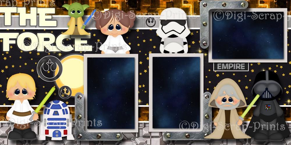 THE FORCE STAR WARS ~ 2 premade scrapbook pages PRINTED layout DIGISCRAP