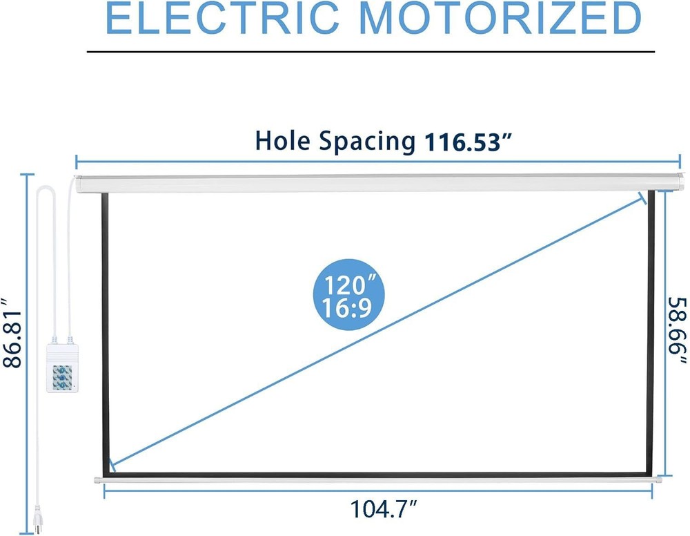 120" Motorized Projector Screen Electric Diagonal Automatic Projection 16:9 H...