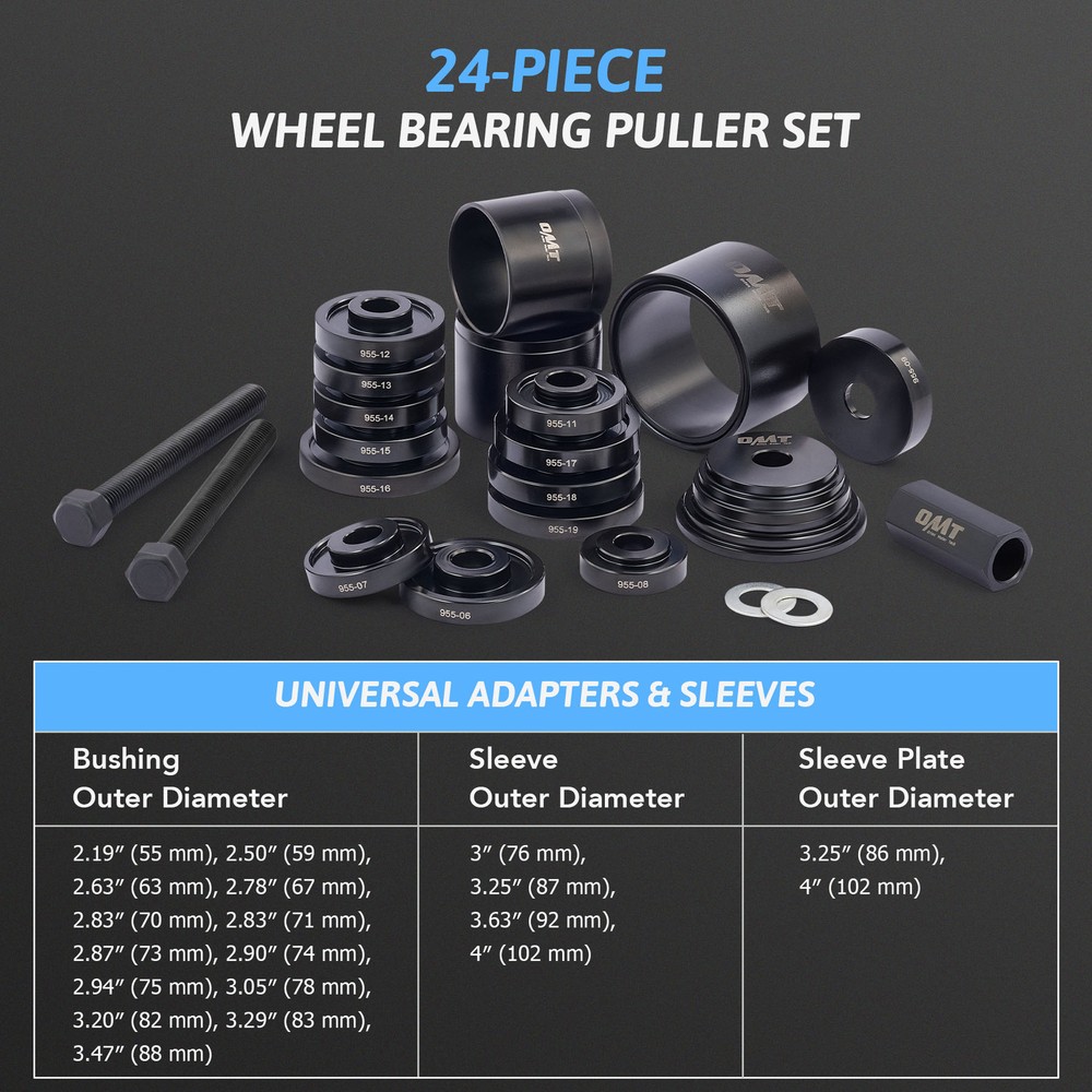 24Pcs Front Wheel Bearing Press Tool Removal Adapter Puller Kit OMT