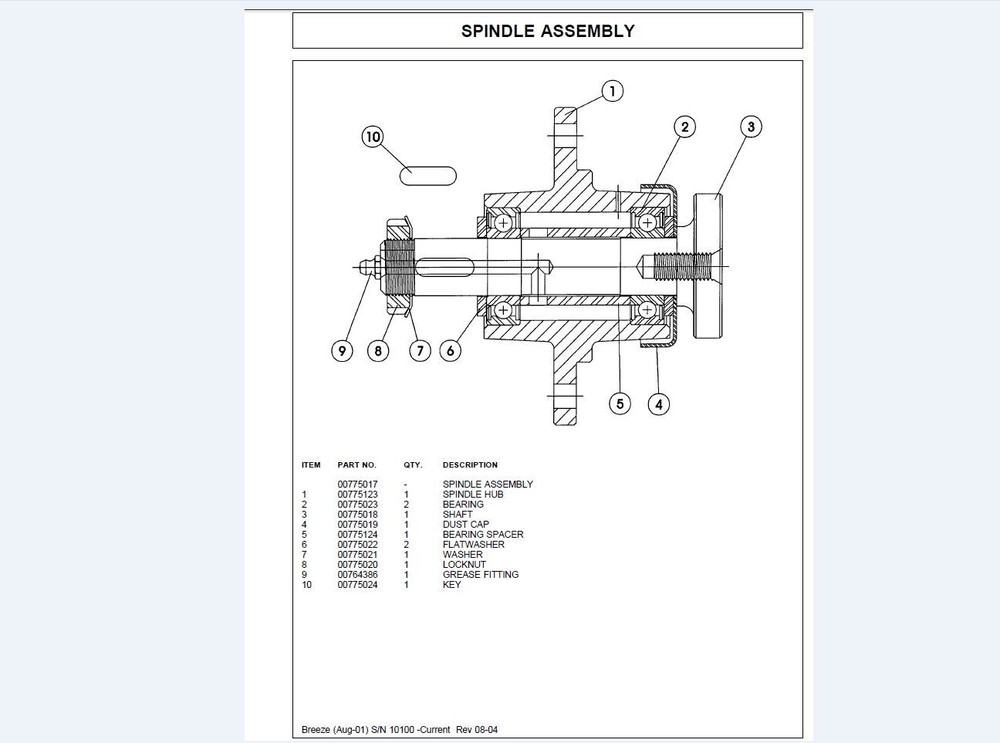 Finish mower Spindle, Lowey, Hull, Hardee, ITG 01-252