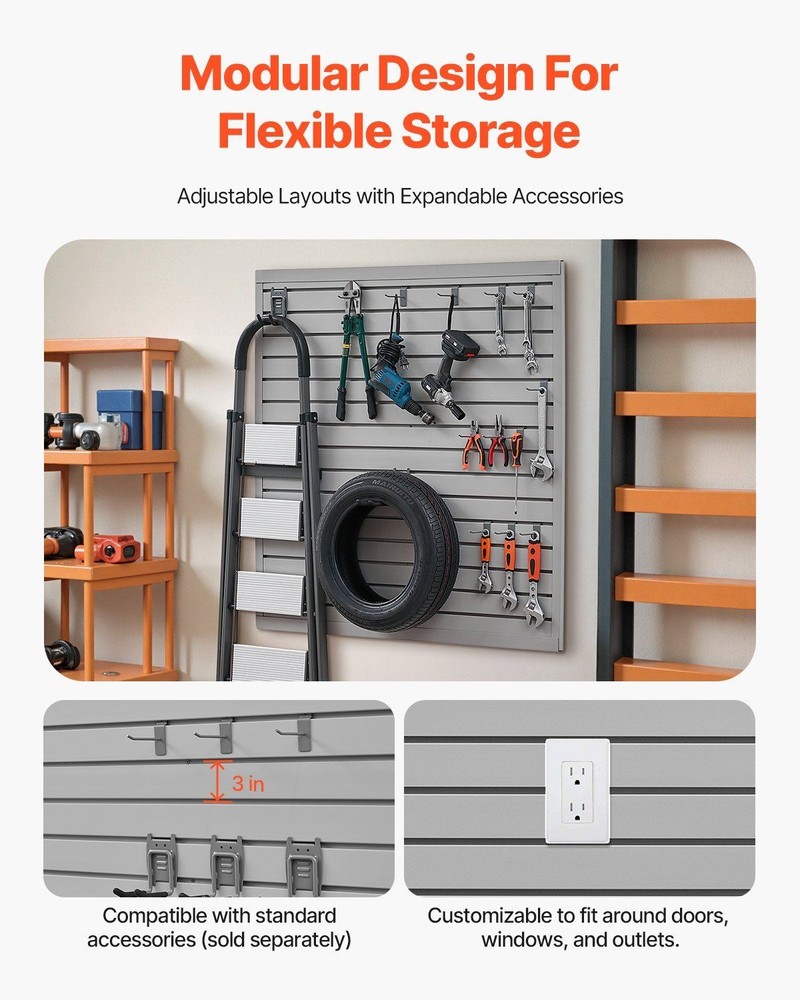 Grey 4x4ft Slat Wall Panel 300lb PVC Modular Storage Unit
