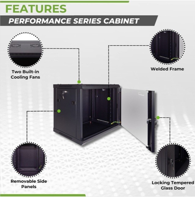 NavePoint Basic IT Wall Mount Network Server Data Cabinet Rack Glass Door
