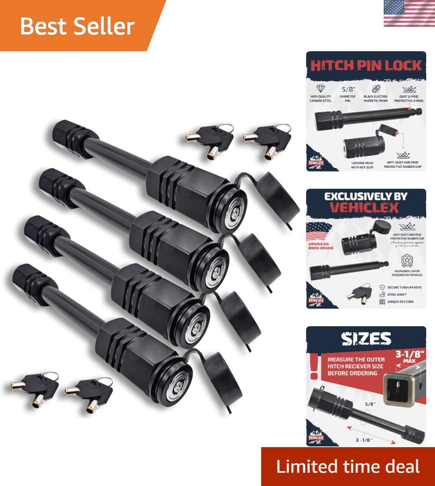 Trailer Hitch Lock Set - 4 Keyed Alike Locking Pins for 2" Hitch Class III, I...