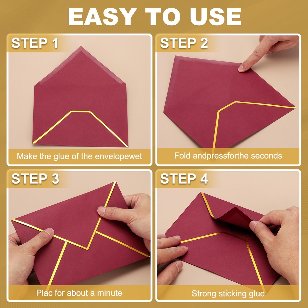 60 Pack A7 Envelope, 5x7 Card Envelope with Gold Border, White