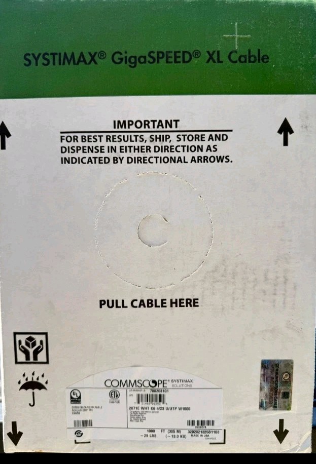 50ft -Commscope 2071E 23/4P Cat6 Gigaspeed XL U/UTP Plenum Network Cable White