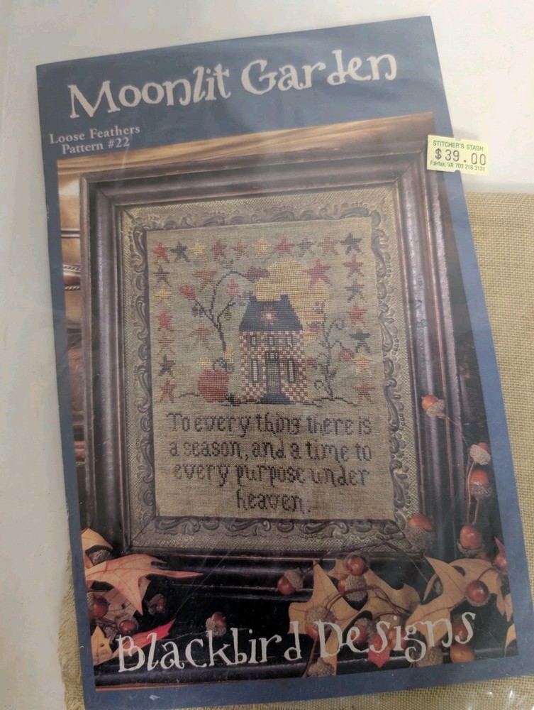 Blackbird Designs Moonlit Garden Loose Feathers 22 Sampler Pattern Chart OOP
