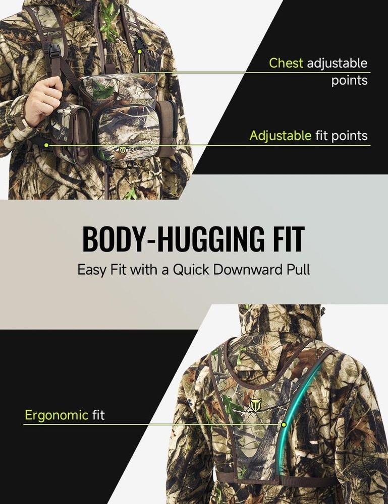TIDEWE Binocular Harness Chest Pack MOLLE System, 2 Detachable Pouches CAMO