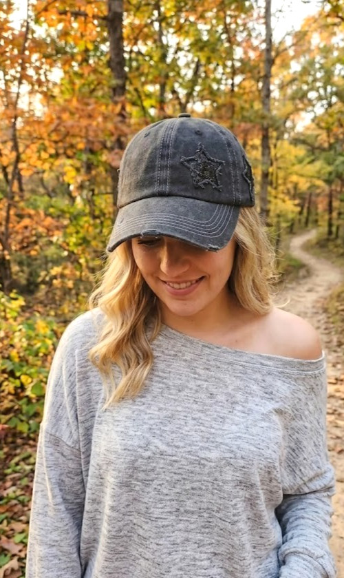 Y2K Star ~ Charcoal Distressed PONYTAIL Baseball Cap