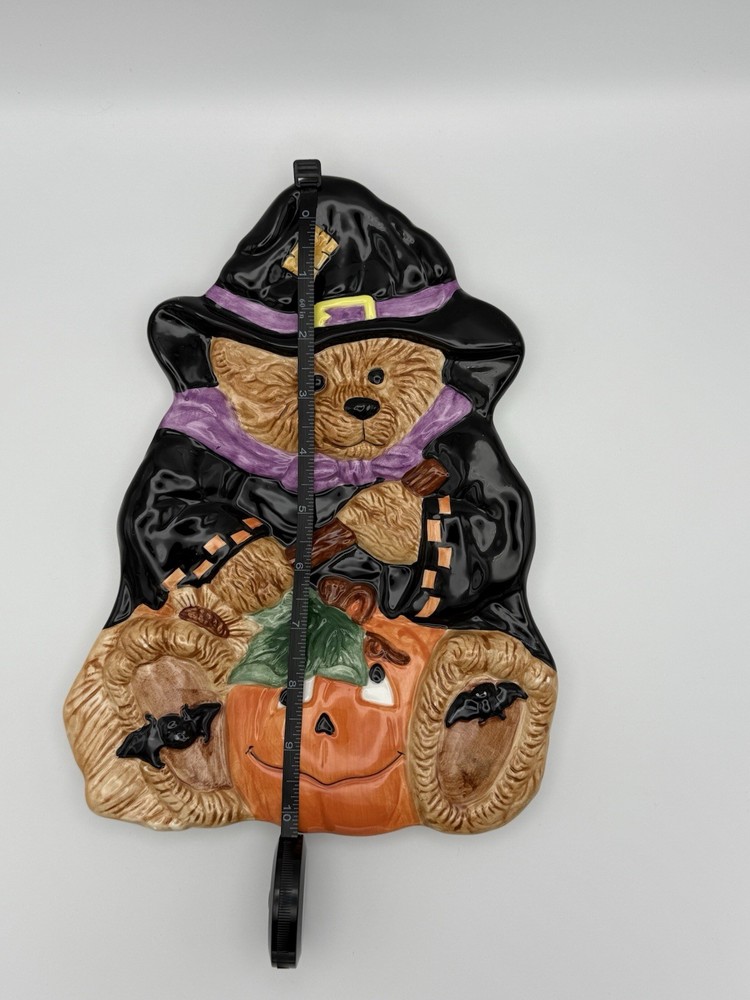 Whimsical Fall / Halloween Bear Witch Pumpkin Ceramic Serving Plate