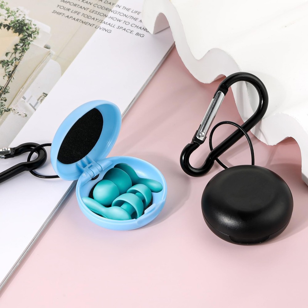 Giantree 2pcs Earplug Cases, Round Potable Ear Plug One Size, black+blue