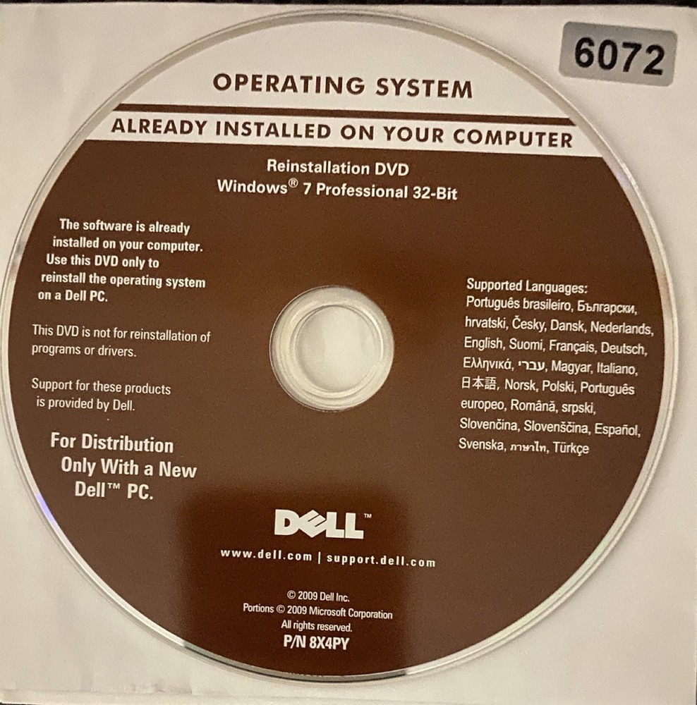 VINTAGE SOFTWARE | MICROSOFT WINDOWS 7 PROFESSIONAL 32-BIT | DELL DVD