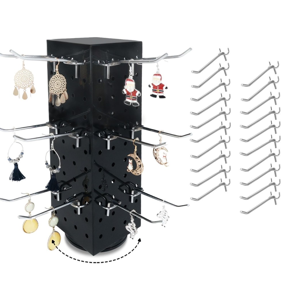 Rotating Pegboard Stand with 20 Peg Hooks 4-Sided Pegboard Spinning Display S...