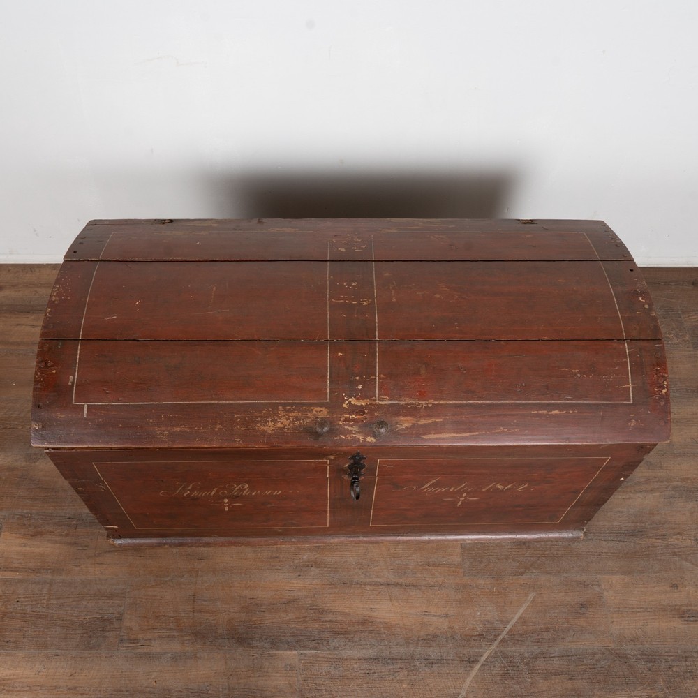 Danish Original Painted Dome Top Pine Trunk dated 1862