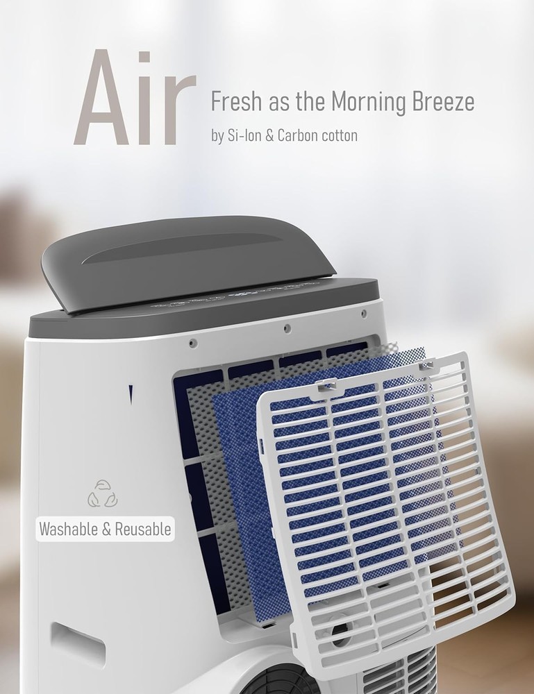 White 14000 BTU Portable Air Conditioner 3-in-1 with Remote, Easy Install Kit