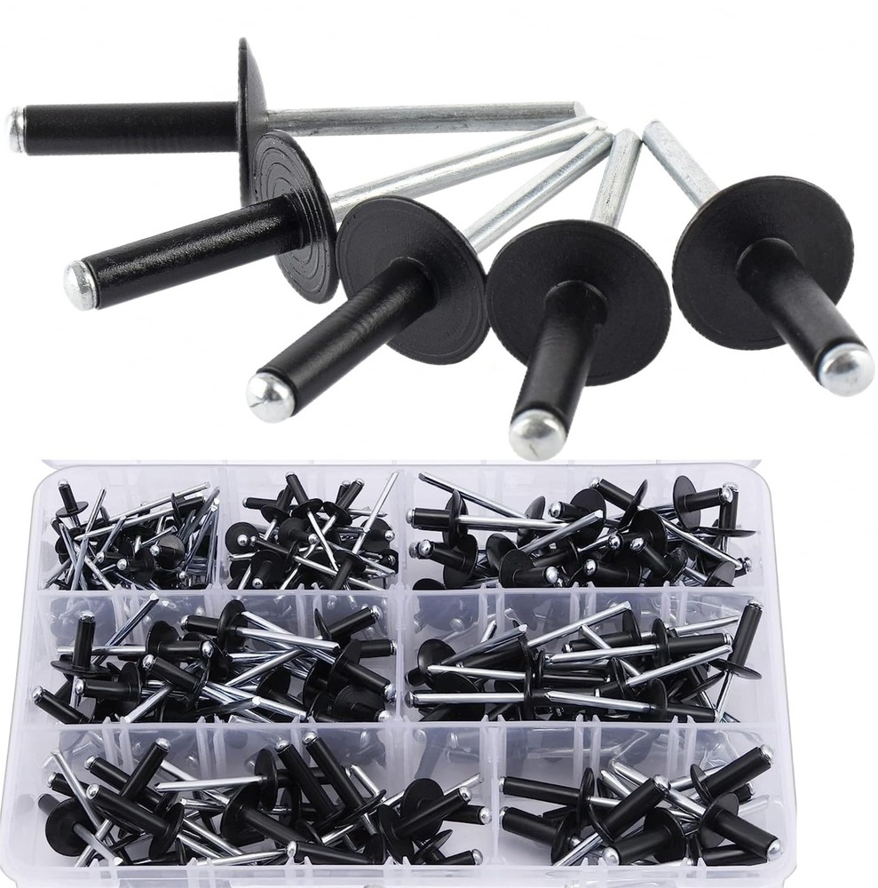 220PCS Large Flange Aluminum Blind Rivets，Black Rivets Pop Rivets Assortment ...