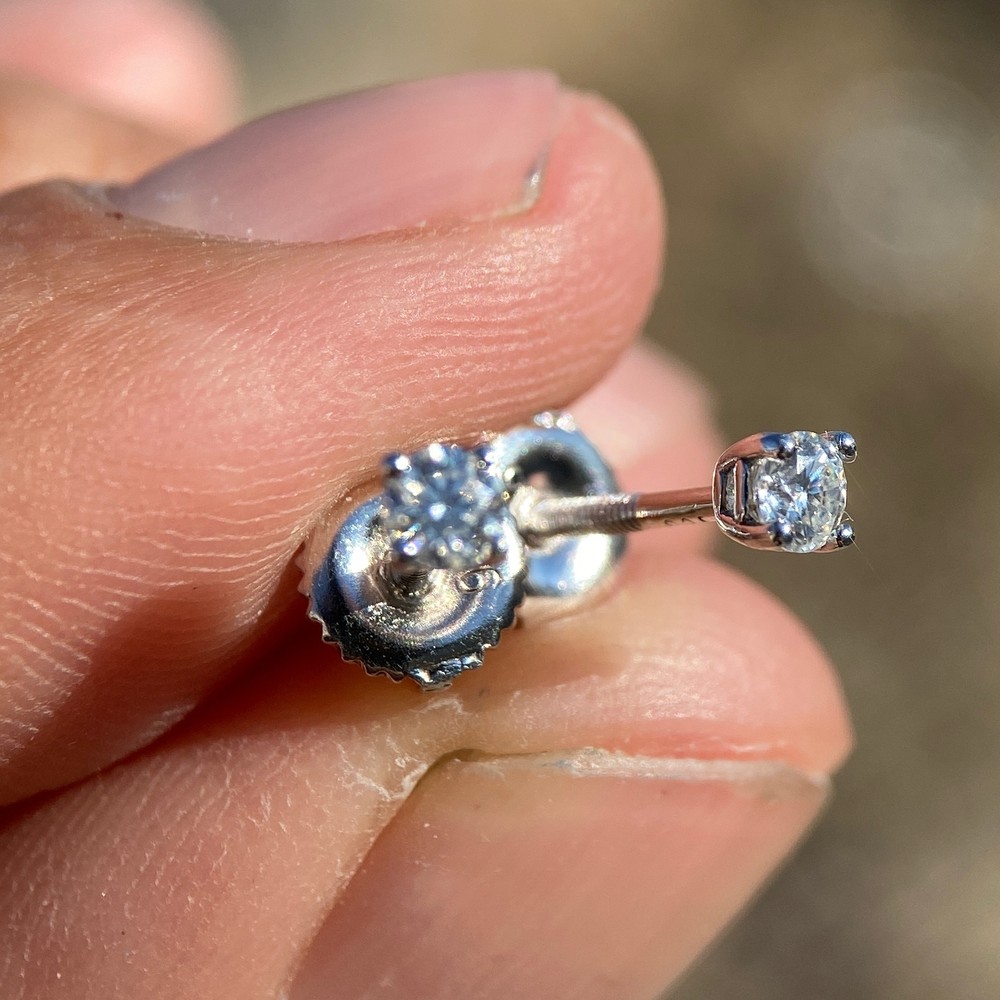 Real Solid 925 Sterling Silver 0.2CT TW Moissanite Iced Stud Earrings Round 3MM