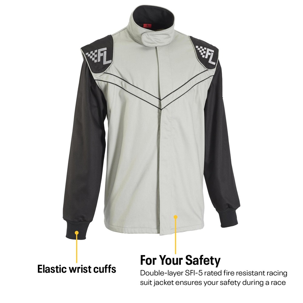 Finish Line Double-Layer SFI-5 Racing Suit Jacket, Grey Medium