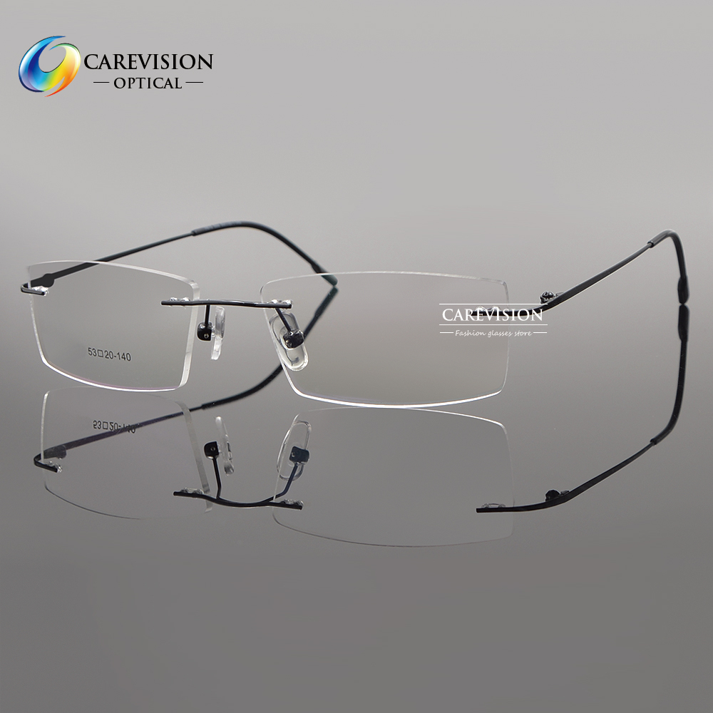 Unisex Memory Titanium Alloy Rimless Eyeglasses Frames Rectangle Glasses RX Able