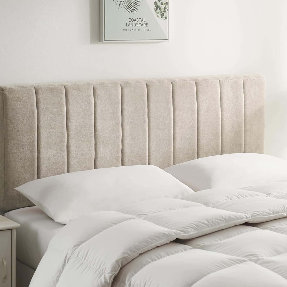 Beige Upholstered King Headboard - Easy Assemble & Soundproof Design